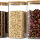 52oz Airtight Glass Square Storage Canister with Bamboo Lid Set of 3 (1550ml) Container Stackable Spice Jar, Kitchen Canister for Flour, Cookies, Cereal and Coffee Beans (with Black Label)