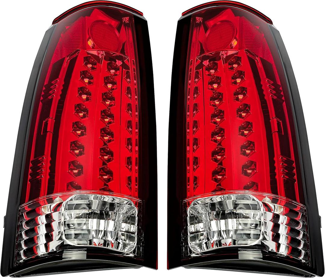 ECOTRIC Pair Tail Lights Compatible with 1988-2000 Chevy Silverado GMC Sierra Suburban C/K 1500 2500 3500 W/O Bulbs Taillights Rear Brake LED Pickup Red Lens