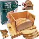 Bread Slicer for Sourdough Rounds & Homemade Bread - Round, Loaf & Baguette. Bamboo Bread Cutting Guide W/Crumb Tray - Foldable - Knife Not Included. Recommended: Serrated Knife Blade 10-12 Inches