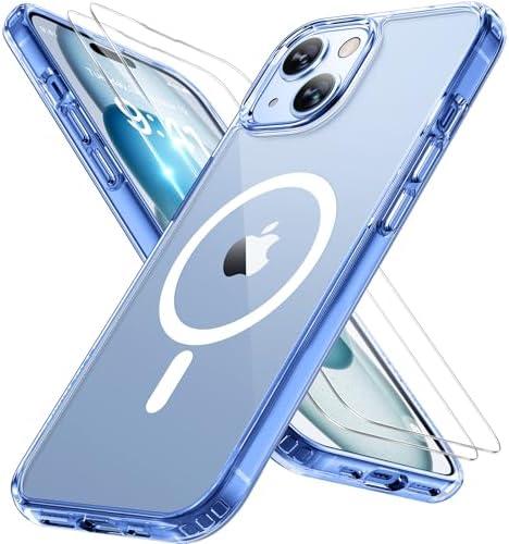 Miracase Magnetic for iPhone 13 Case 6.1 inch (Compatible with MagSafe)（with 2X Screen Protectors） Military-Grade Protection, Anti-Fingerprint Translucent Matte Phone Case Cover, Clear Blue