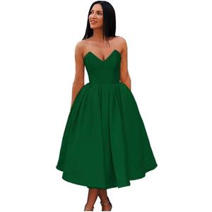 Women’s A Line Strapless Backless Prom Dress, Sleeveless Sweetheart Neck Satin Homecoming Dresses (Emerald Green), Size S