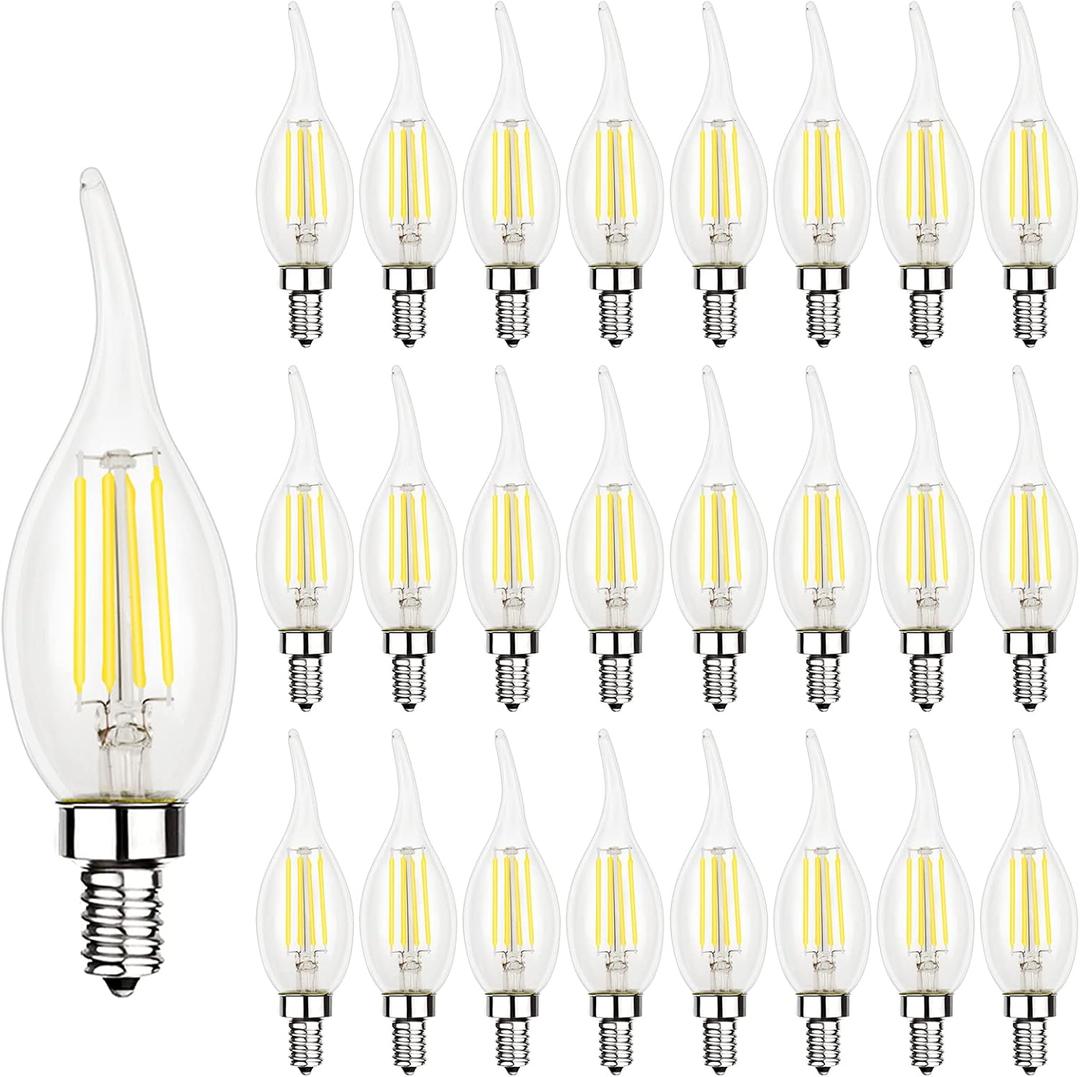 Energetic 24 Pack Dimmable Candelabra Led Light Bulb, CA10 Shape,Flame Tip Style, 60 Watt Equivalent, 500LM 5000K Daylight, E12 Base, LED Candelabra Bulb,CRI 90+, UL Listed, for Decoration