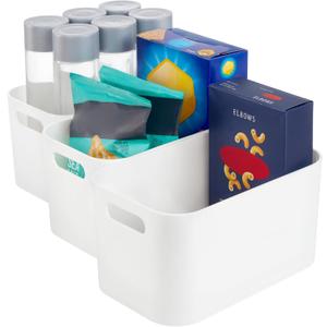 STORi Plastic Storage Bins, Set of 3 White Organizers, Pantry Storage Containers, Home Organization Must Haves for Kitchen, Laundry, Office, Closet, 10" x 6" Made in USA
