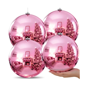 Zubebe 4 Pcs Extra Large Christmas Ball Ornaments 8'' (200 Mm) Giant Oversized Plastic Xmas Ball Big Hanging Christmas Tree Ornaments for Holiday Party Outdoor Decor(Light Pink) 