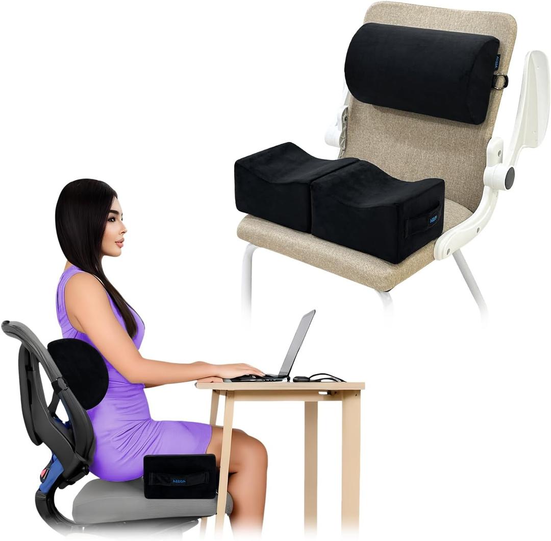 AOSSA BBL Pillow After Surgery for Butt, Brazilian Butt Lift Booty Back Support Cushion, BBL Chair Pillows Recovery for Sitting Driving, Post Surgery Lifting Seat Cushion Combo (Black)
