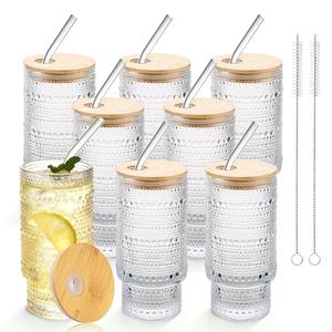 Elitrivox Hobnail Drinking Glasses 16 oz, 8 Pack Vintage Hobnail Glassware, Clear Water Glasses Tumbler, Kitchen Cups for Juice, Beer, Cocktail, Whiskey