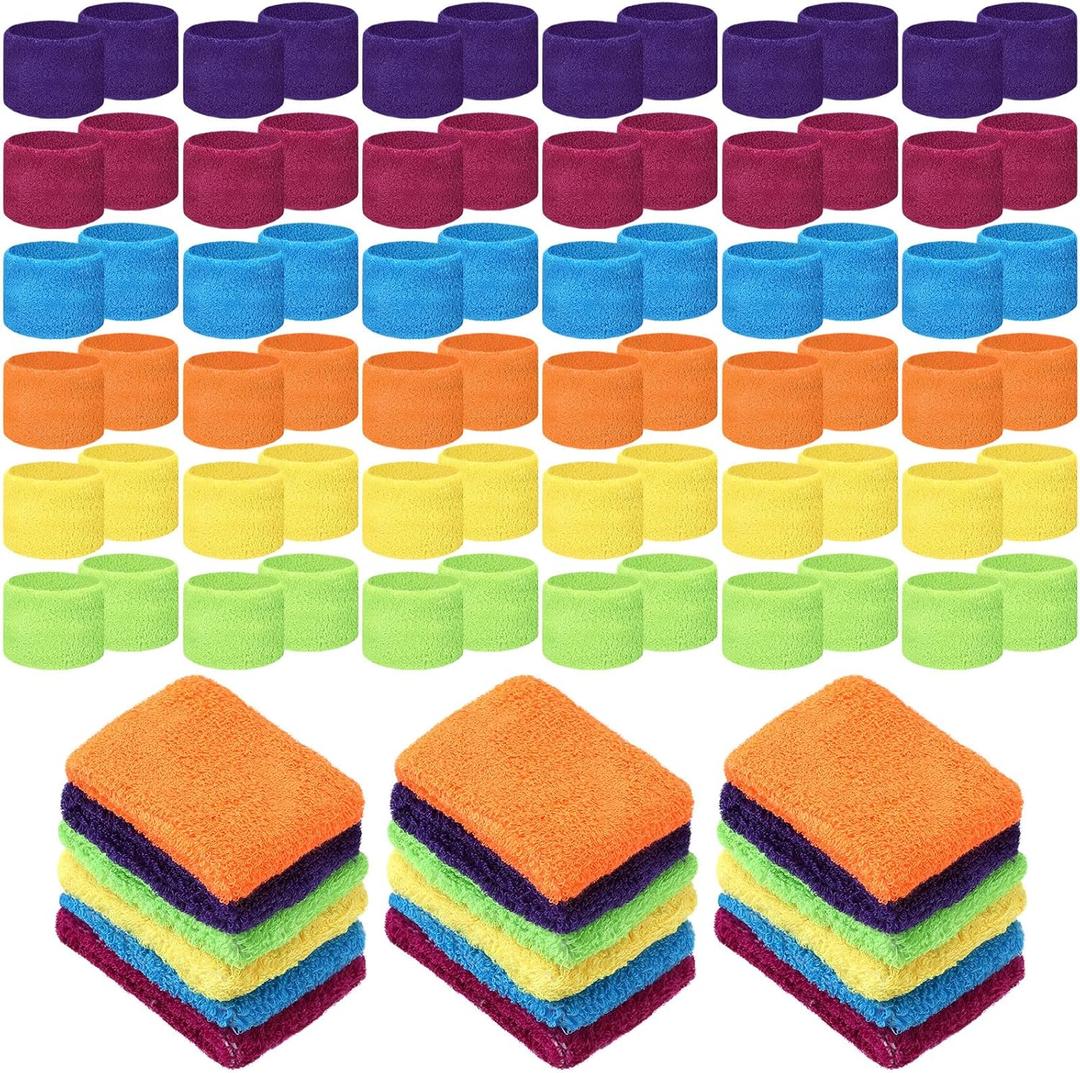 Lounsweer 72 Pcs Bulk Sports Wristbands - Sweatbands for Kids, Gifts, Party Favors, Athletics, and Fans (Colorful)