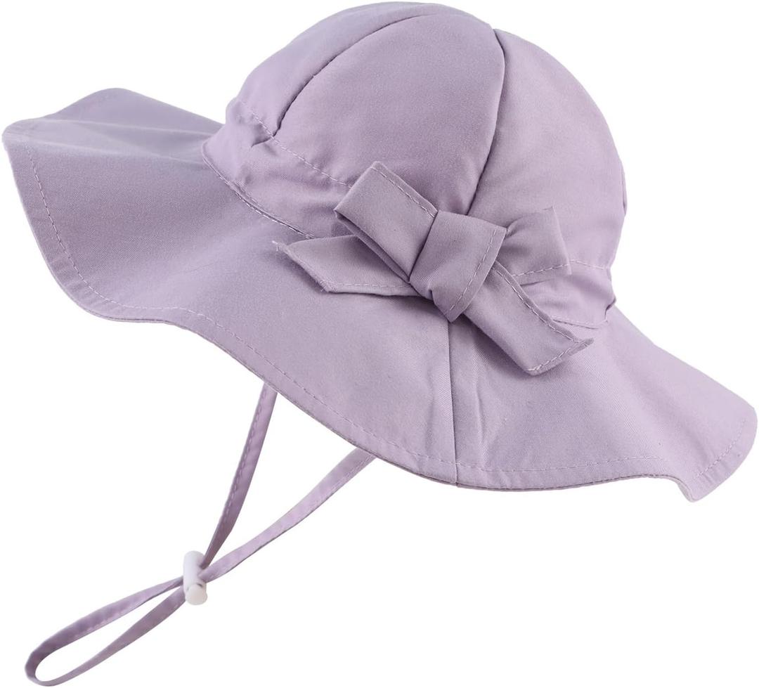 Bow Baby Girls Bucket Hat Infant Toddler Summer Cap Sun Protect Kids Hat for Girls (Purple)