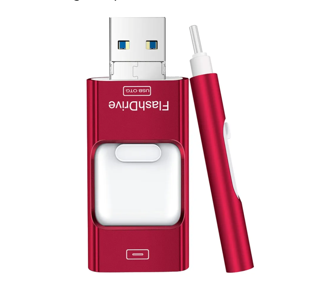 Flash Drive for iPhone 256GB, 4 in 1 USB Type C Memory Stick, Photo Stick External Storage Thumb Drive for iPhone iPad Android Computer, Candy Red