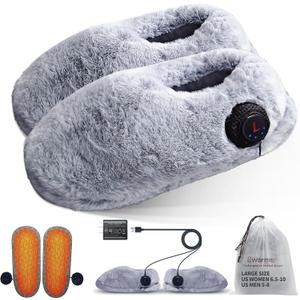 Rechargeable Heated Slippers for Cold Feet, Cordless Walking Foot Warmer Indoor, 4-8 Hours Heating,Washable,Light Weight,Next Generation Heating Pad