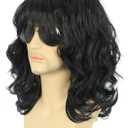 karlery California 70s 80s Rocker Wig Men Women Long Curly Black Halloween Costume Wig