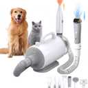 Dog Grooming Vacuum & Blow Dryer : 16000Pa Hair Suction, Dog Clipper, High Velocity Dog Blower with Heater, 8 Pet Grooming Vacuum kit, Gray
