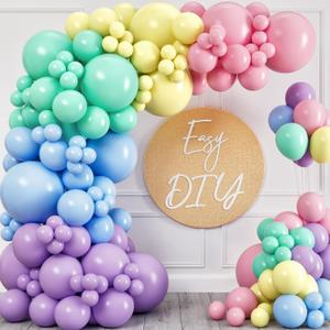 Mixed Sizes - Pastel Balloon Garland Kit & Balloon Arch  Easter Spring Rainbow Party Balloons - Small and Large Balloons, Mint Green, Purple, Yellow, Pink and Blue Balloons, Unicorn Ballon fr Parties
