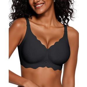 Vertvie Seamless Bras for Women No Underwire Wireless Push Up Bra Support Full Coverage Bralette Comfort Everyday Sports Bra (X-Large, Black Jacquard)