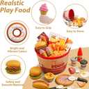 80 Pcs Pretend Play Food Toy for Kids Kitchen Aged 3 4 5, Fast Food Set with Storage Bucket, Pizza, Burger, Ice Cream, Hot Dog, Educational Birthday Toy Gift for Boys Girls