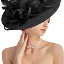 dressfan Fascinator Hats for Women,Linen Vintage Feather Headwear for Derby/Church/Wedding/Cocktail/Tea Party