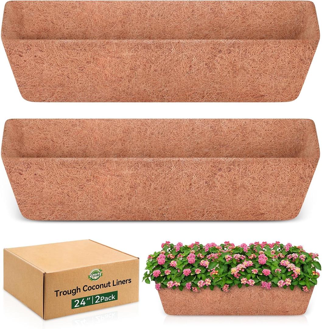 Halatool 2 Pack 24 Inch Window Box Liners, Pre-Formed Coco Fiber Replacement Liner, Natural Coconut Coir Planter Liners for Wall Hanging Basket, Flower Pot, Fence and Railing