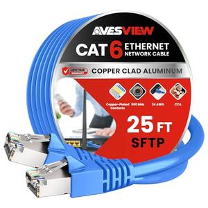 AvesView CAT 6 Shielded Ethernet Cable 25FT, Indoor High-Speed (SFTP) 10Gbps Snagless Shielded 25 FT Ethernet Cable for Internet, Router, Computer, PlayStation, Xbox, POE Camera, Printer - Blue