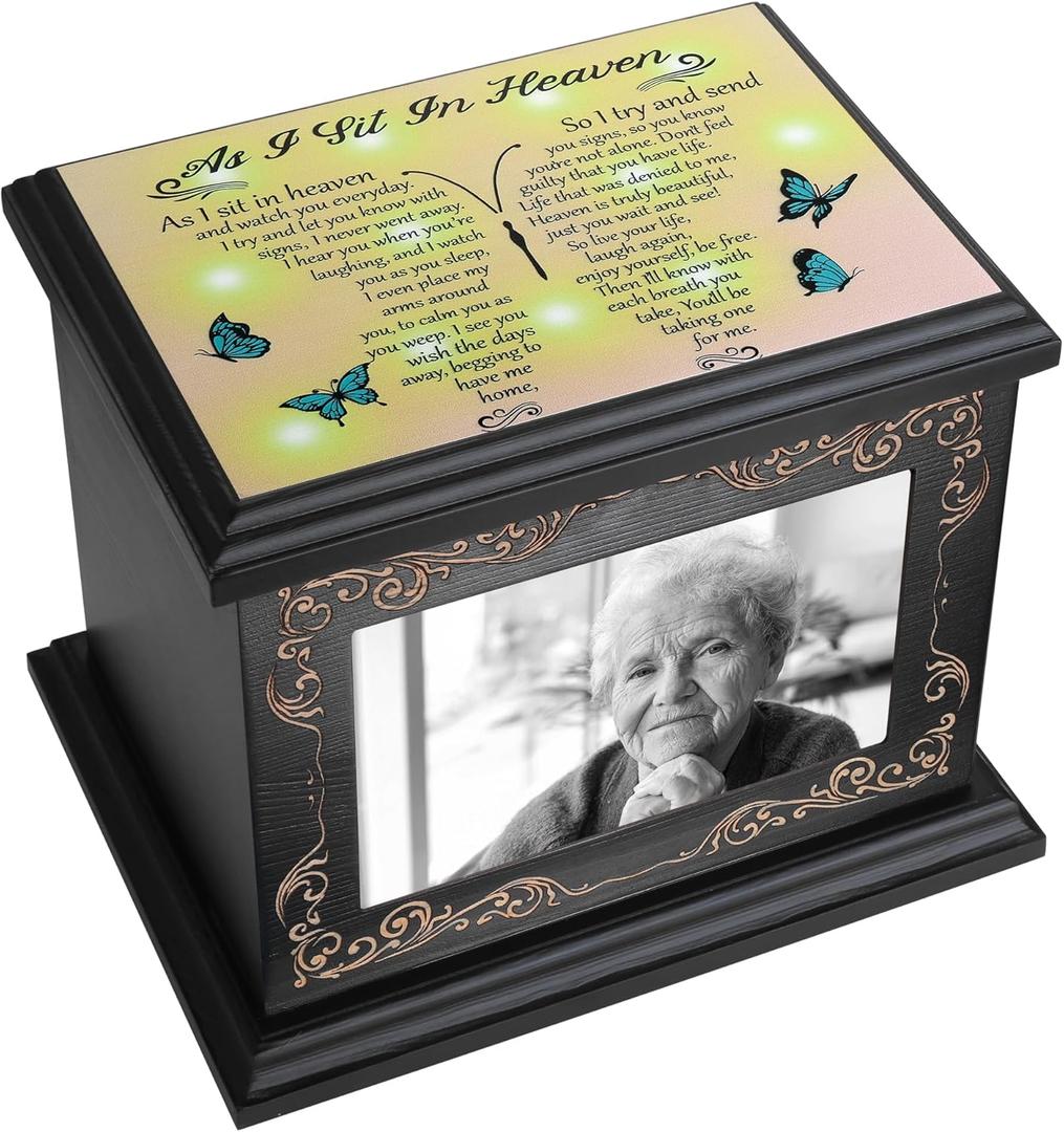 Cremation Urns for Human Ashes Adult Male or Female, Funeral Memorial Urns for Ashes with Photo Frame, Wooden Urns Box and Casket for Men Women, Burial Urn for Adults Up to 200 IBS