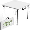 36" Folding Table, Portable Square Folding Card Table with Carrying Handle, Heavy Duty Plastic Foldable Event Table for Camping, Picnic, Party, Crafting, Outdoor and Indoor Use, White, 36inch-1 Pack