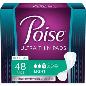 Poise Ultra Thin Incontinence Pads for Women, Light Absorbency, Regular Length, 48 Count 