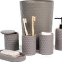 zccz 6 Piece Bathroom Accessories Set, Toothbrush Holder, Toothbrush Cup, Soap Dispenser,Bathroom Vanity Tray, Qtip Holder, Trash Can - Cement