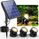 POPOSOAP Solar Pond Lights, 3-in-1 Warm White Underwater Pond Lights, IP68 Waterproof LED Landscape Spotlights for for Pond, Garden, Patio, Fountain, Pool, Waterfall Decoration(3 Head Lamp)-P63H