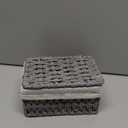 Small Wicker Basket with Lid, Gray Paper Rope Woven Storage Basket with Removable Liner, Stackable Shelf Bin for Bathroom, Closet, Dresser (S-7"4.3"3", Grey)