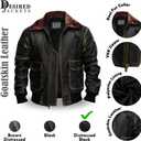 Mens G-1 Fur Collar US Navy Flight Distressed Brown Aviator Genuine Leather Jacket (Brown, M)