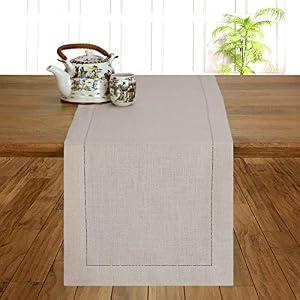 Signature Linen™ by D'Moksha Natural Table Runner 84 Inches Long, 100% Pure Linen, Hemstitch, 14 x 84 Inch Table Runner for Dresser, Dining- Summer