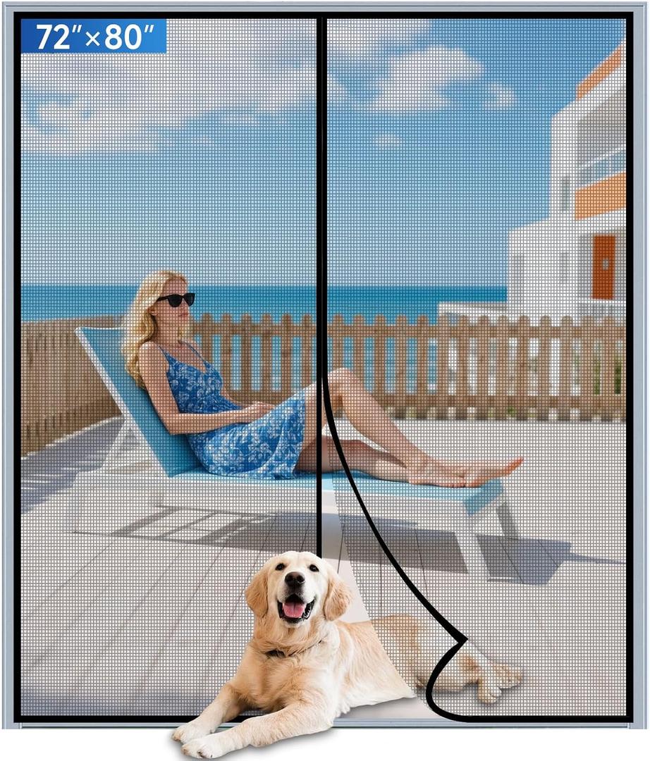 Upgraded PET Mesh Magnetic Screen Door Stronger Than Fiberglass and Polyester,Hands Free,Keep Bugs Out,Pet & Kid Friendly,Suitable for Sliding Doors,Patio and French Doors-72" X 80"