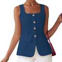 BTFBM Womens Sleeveless Suit Vests Dressy Casual Square Neck Business Work Waistcoat Summer Button Up Blazer Vest Tops, M