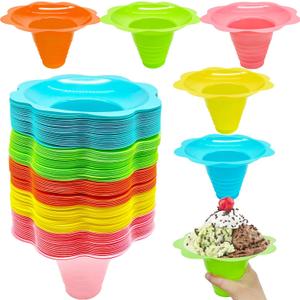 Alaeseje 100 PCS Snow Cone Cups,8 oz Plastic Flower Shaped Shaved Ice Drip Cups,Colorful Snow Cone Bowls for Holiday Summer Beach Party Birthday