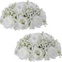 BLOSMON Babys Breath Artificial Flowers: 10 Pcs White Rose Babys Breath Fake Flower Balls Centerpieces for Wedding Table - Faux Silk Kissing Floral Arrangements for Home Party Event Decoration