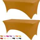Table Covers for 6 Foot Tables, 2 Pack Gold Washable and Wrinkle Resistant Stretch Tablecloths Rectangle 6ft for Events, Wedding, Banquets, Parties (72" x 30" (Rectangular) 2Pack)