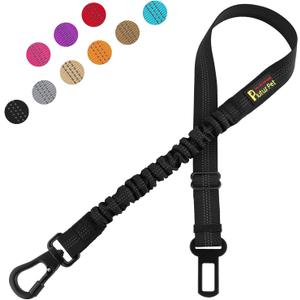 Plutus Pet Dog Seat Belt for Car, Adjustable Dog Car Harness with Carabiner Clip, Reflective Safety Dog Seatbelt Leash with Elastic Bungee, Black