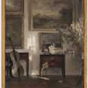 KBKBART Vintage Framed Wall Art, Farmhouse Decor Moody Still Life Canvas Oil Painting Vintage Dark Bathroom Art Prints, Neutral Antique Wall Art Decor for Bedroom, Living Room, Gallery, Gifts for Friends or Family (8"x10")