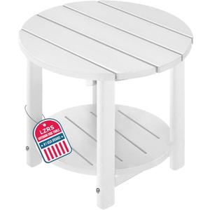LZRS Round Adirondack Side Table Double End Table, Outdoor Side Tables for Patio, Backyard,Pool, Indoor Companion, Easy Maintenance & Weather Resistant(White)