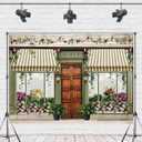 Flowers Shop Store Backdrop Spring Floral Photo Backdrop Green Vine Vintage Wood Door Background Brown Wood Plank Flower Wall Photography Backdrop Wedding Couple Bridal Shower Party Banner (7x5feet)