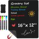 MaxGear Magnetic Black Dry Erase Board Sheet for Refrigerator, 16"x12" Fridge Magnetic Whiteboard for Kitchen, Fridge Shopping List for Family Planner and Grocery List, 4 Chalk Markers, 1 Eraser