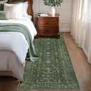 Washable Area Rug 2x6 Green Runner Rugs for Living Room, Vintage Boho Hallway Large Rug for Bedroom Dining Room Office, Distressed Floral Carpet for Under Table, Soft Non Slip Low Pile Throw Carpet