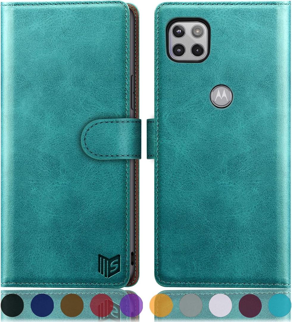 SUANPOT for Motorola One 5G Ace 2021 with RFID Blocking Leather Wallet case Credit Card Holder,Flip Folio Book Phone case Shockproof Cover Women Men for Moto Ace case Wallet (Blue Green)