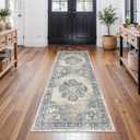 2x6 Hallway Runner Rug Washable: Soft Kitchen Rug Non Slip Runner with Rubber Backing for Living Room Bedroom Bathroom Non Shedding Farmhouse Carpet Runners (Blue, 2X6)