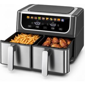 OLIXIS Dual Air Fryers with 2 Baskets 9.5 Quarts Large Airfryer 10-in-1, 16" x 14" x 11.5"