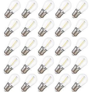 DC 3V Low Voltage, Solar String Light Bulbs, Shatterproof Waterproof S14 LED Bulbs, E26 Medium Base 1W Warm White 2700K 25 Pack.