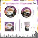 2 x Halloween Paper Plates, Halloween Party Plates and Cups With Straws, Disposable Tableware Party Supplies, Serve for 25 Guests, Spooky Pumpkin Bat Castle, 125 PCS
