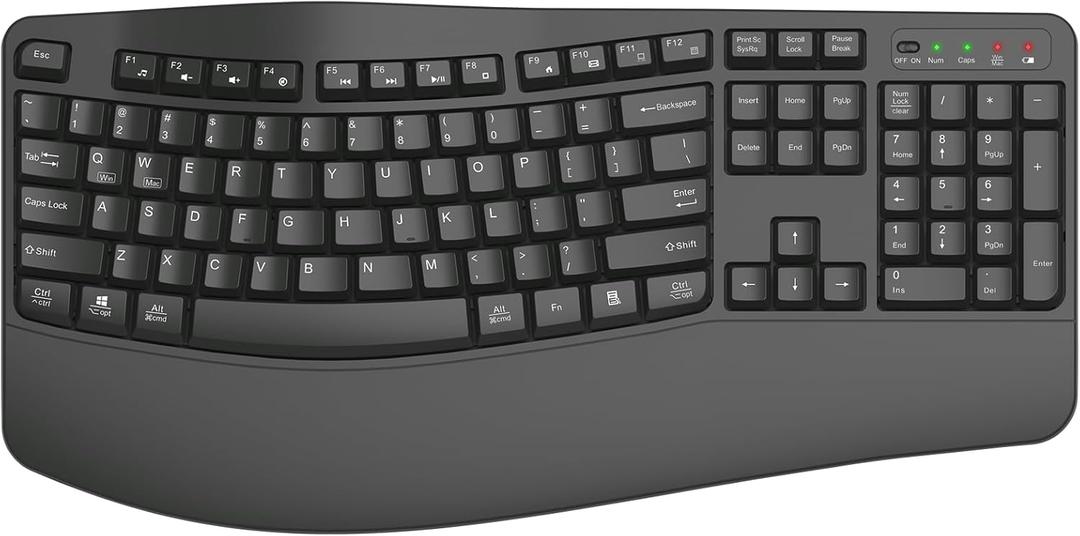 Ergonomic Wireless Keyboard with Wrist Rest, Wave Keys, Comfortable Natural Typing, 2.4GHz Full Size Ergo Wireless Computer Keyboard for Multi-OS, Windows, Mac OS Laptop/PC/Notebook (Gray)