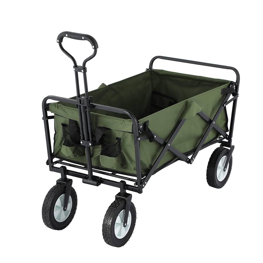 Collapsible Utility Cart Folding Wagon, 220 lbs Capacity Lightweight Rolling Cart with Quiet Wheels, Quick-Fold Design for Camping, Shopping, Ourdoor Use