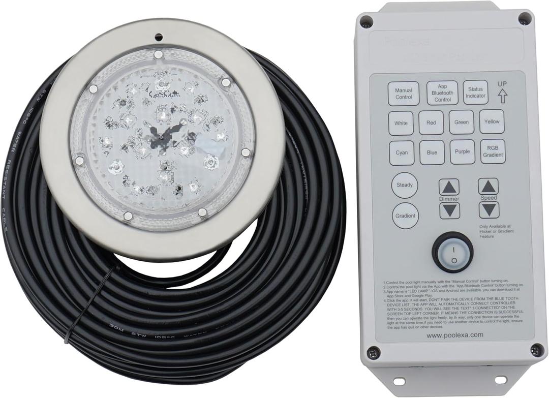 Poolexa SS0650X 6 inch Small LED Color Inground Pool/Spa Light for Wet Niche with 50 Foot Cord (Controller Included)