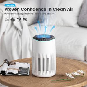 Air Purifiers for Bedroom Home with Sleep Mode for Smoke Pet Dander Odors, Small Air Purifier with Fragrance Sponge, Blue Ambient Light, 23dB Quiet, 1 Pack White 